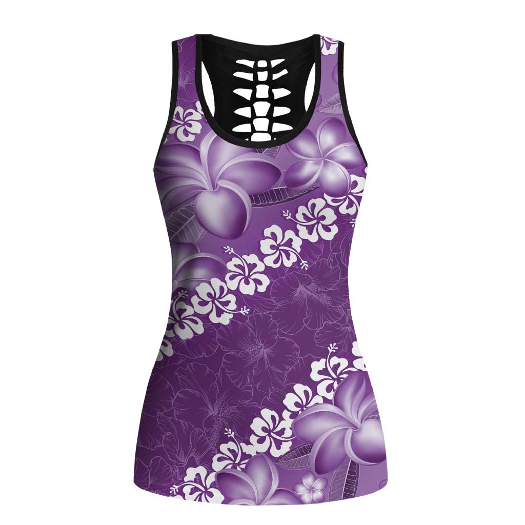 Vintage Purple Polynesia Hollow Tank Top Plumeria With Hibiscus Tropical Vibes LT14 Female Purple - Polynesian Pride