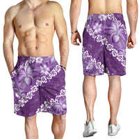Vintage Purple Polynesia Shorts for Men Plumeria With Hibiscus Tropical Vibes LT14 - Polynesian Pride