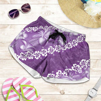 Vintage Purple Polynesia Shorts for Women Plumeria With Hibiscus Tropical Vibes LT14 Purple - Polynesian Pride