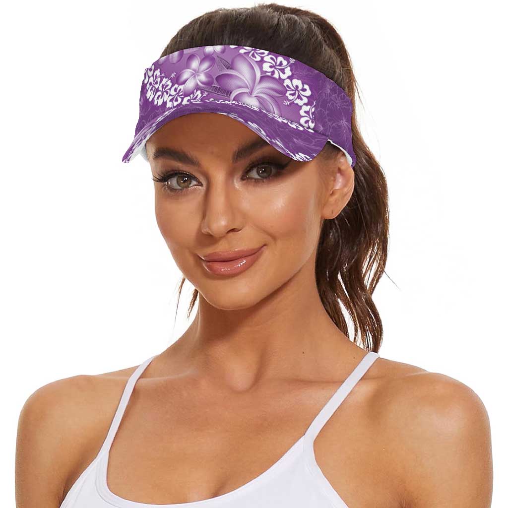 Vintage Purple Polynesia Sun Visor Cap Plumeria With Hibiscus Tropical Vibes LT14 - Polynesian Pride