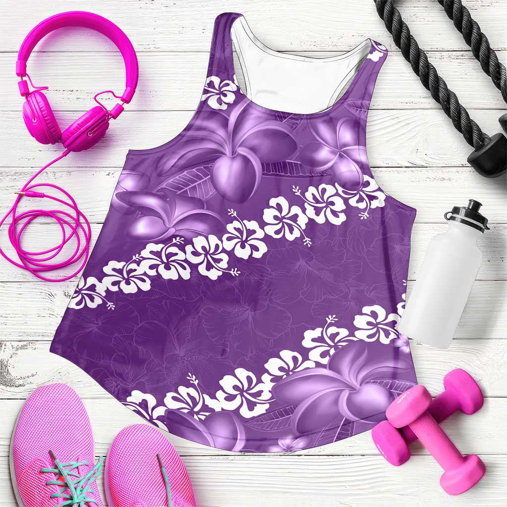 Vintage Purple Polynesia Women Racerback Tank Plumeria With Hibiscus Tropical Vibes - Polynesian Pride