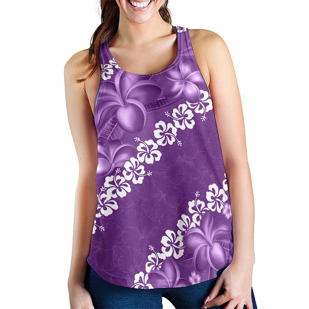 Vintage Purple Polynesia Women Racerback Tank Plumeria With Hibiscus Tropical Vibes - Polynesian Pride
