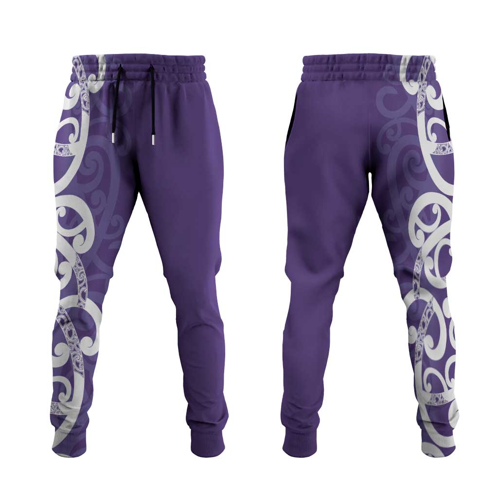Violet Green Maori Jogger Pants Koru Kowhaiwhai LT7 Violet - Polynesian Pride