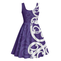 Violet Green Maori Midi Dress Koru Kowhaiwhai LT7 - Polynesian Pride