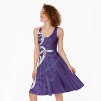 Violet Green Maori Midi Dress Koru Kowhaiwhai LT7 - Polynesian Pride