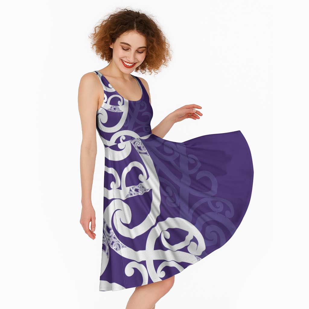 Violet Green Maori Midi Dress Koru Kowhaiwhai LT7 - Polynesian Pride