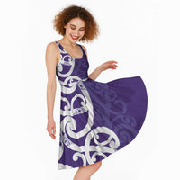 Violet Green Maori Midi Dress Koru Kowhaiwhai LT7 - Polynesian Pride