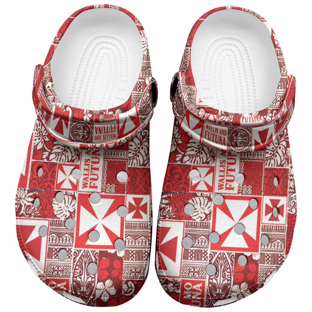 Wallis Et Futuna Kilisimasi Fiefia Clogs Shoes Pacific Patchwork Xmas Vibes LT9 Red - Polynesian Pride