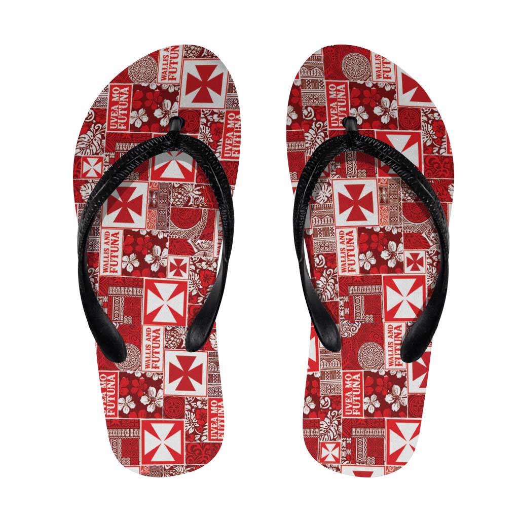 Wallis Et Futuna Kilisimasi Fiefia Flip Flops Pacific Patchwork Xmas Vibes LT9 Red - Polynesian Pride