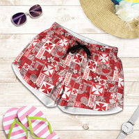 Wallis Et Futuna Kilisimasi Fiefia Shorts for Women Pacific Patchwork Xmas Vibes LT9 Red - Polynesian Pride