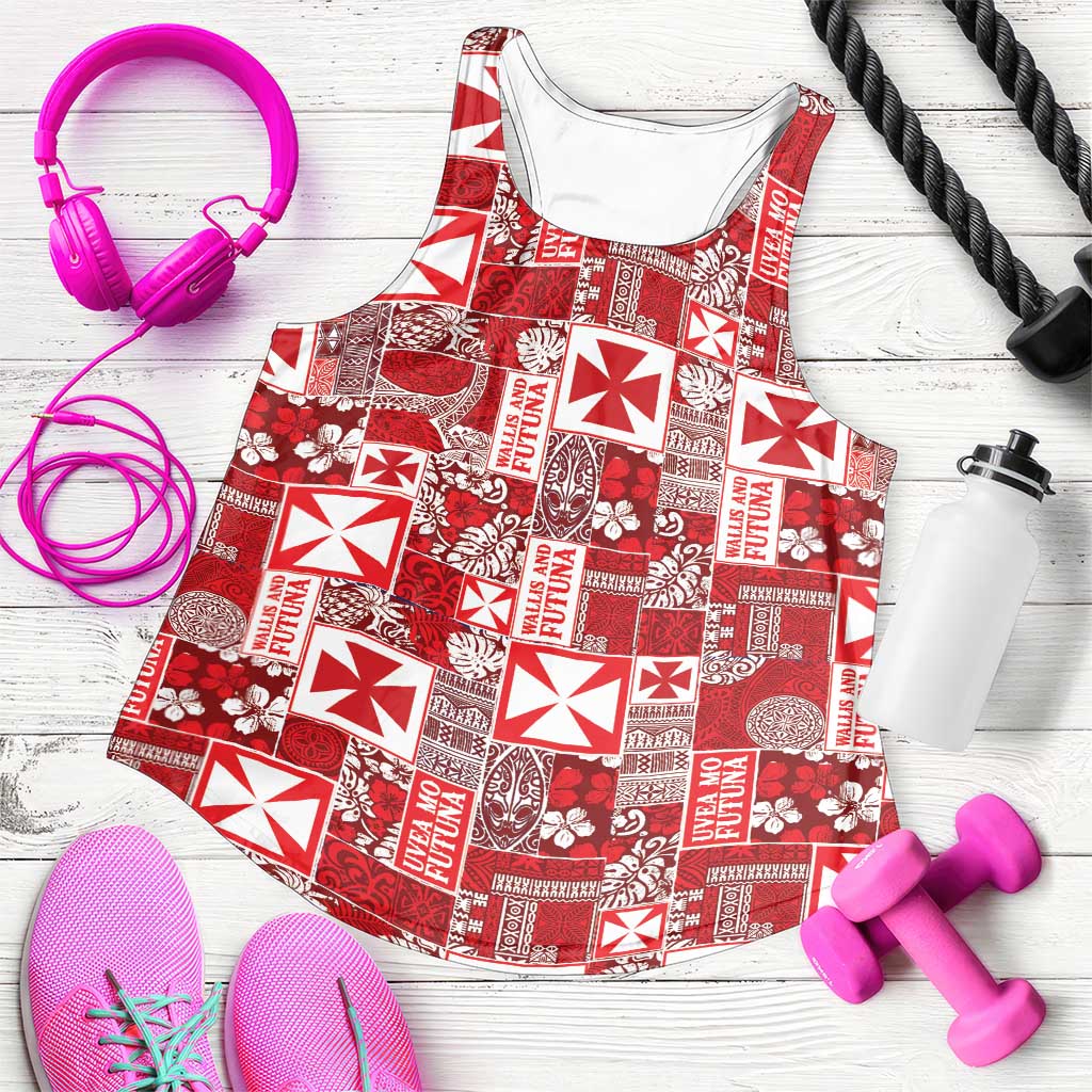 Wallis Et Futuna Kilisimasi Fiefia Women Racerback Tank Pacific Patchwork Xmas Vibes LT9 Red - Polynesian Pride