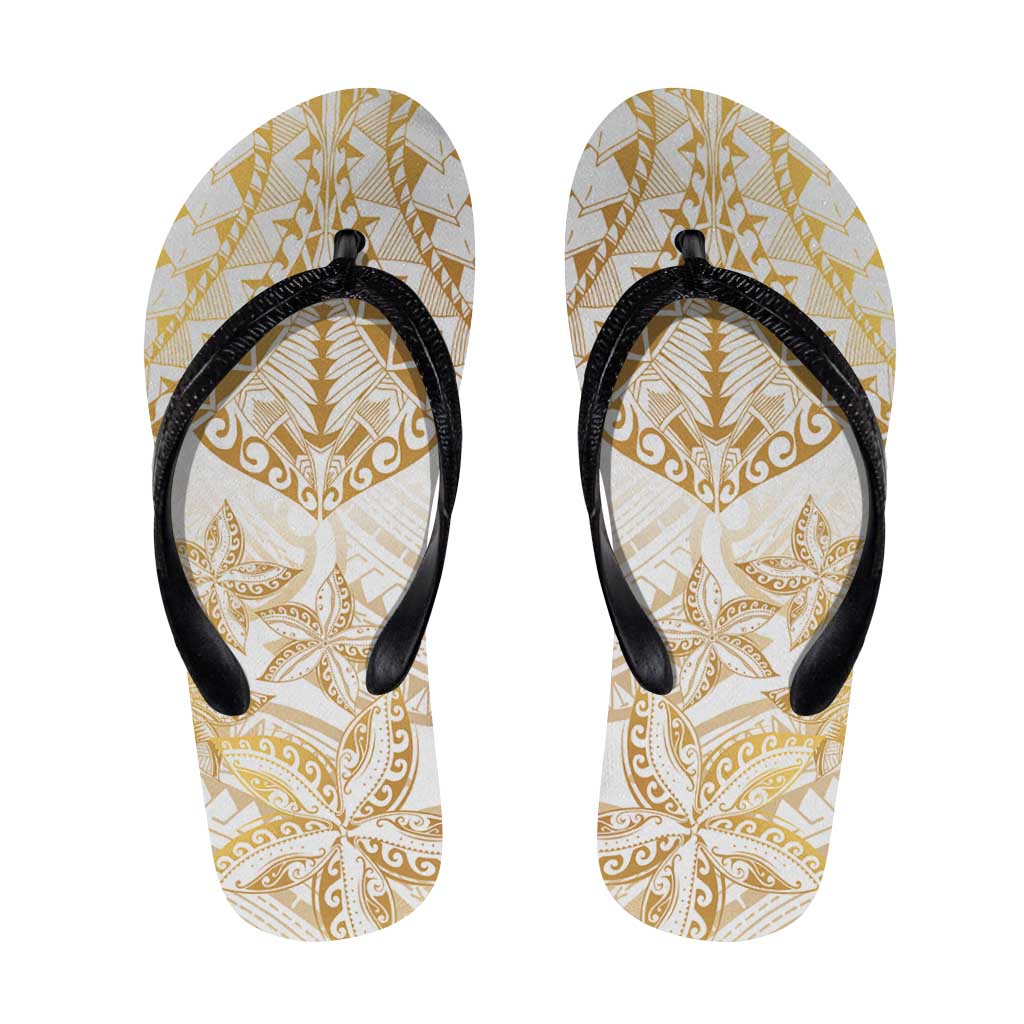 White and Gold Polynesia Flip Flops Plumeria Tattoo With Polynesian Pattern - Polynesian Pride