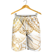 White and Gold Polynesia Shorts for Men Plumeria Tattoo With Polynesian Pattern LT14 - Polynesian Pride