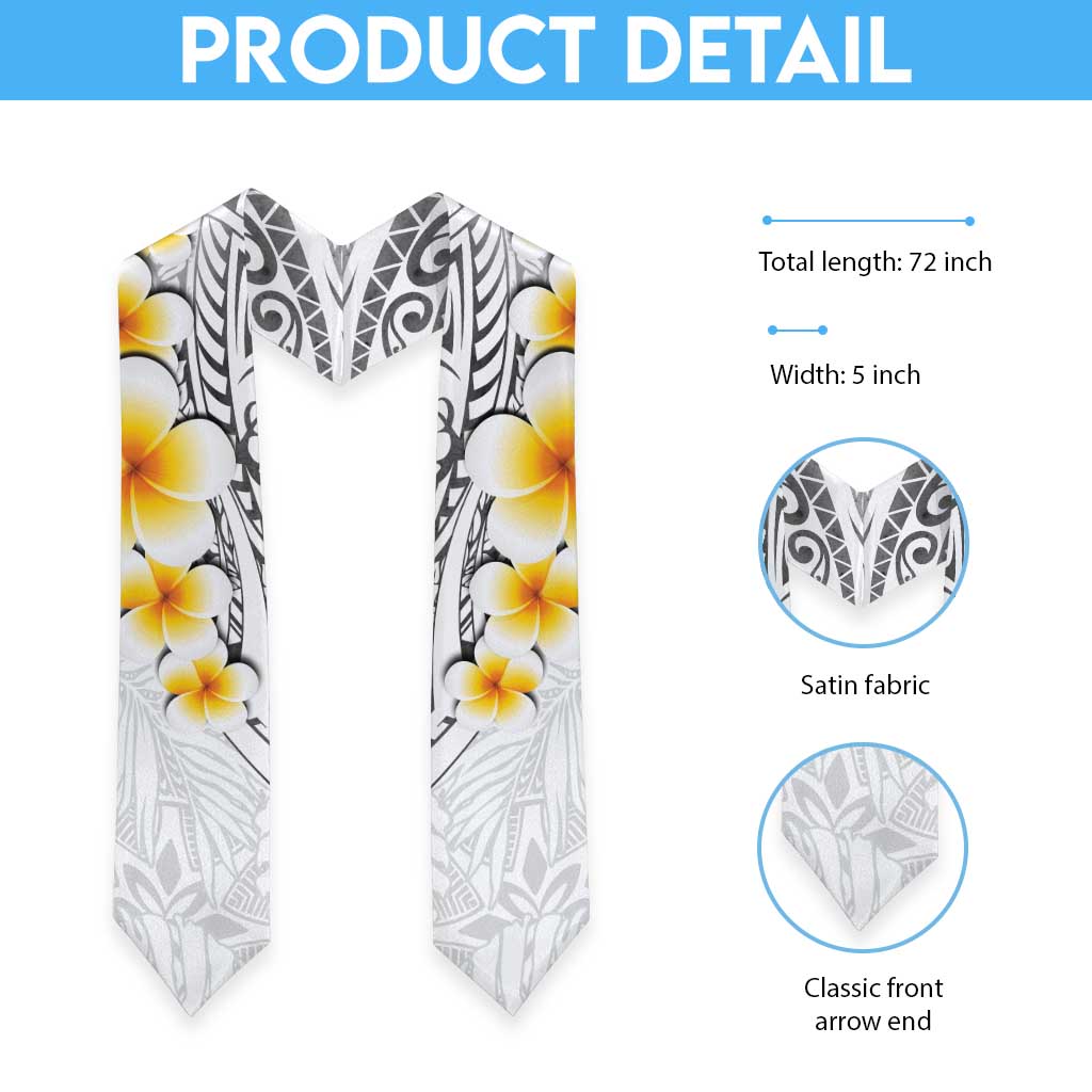 White Polynesia Graduation Stole Plumeria Tropical Leaves With Galaxy Polynesian Art LT14 - Polynesian Pride