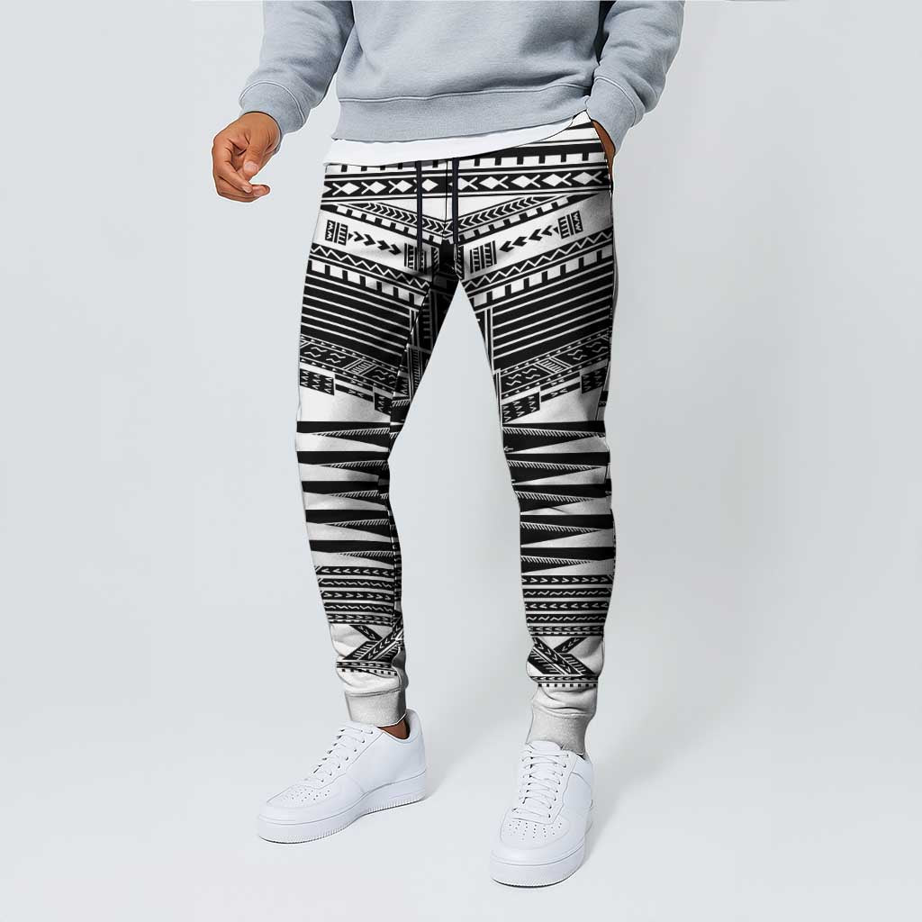 White Samoa Pea Tattoo Inspired Jogger Pants LT05 - Polynesian Pride