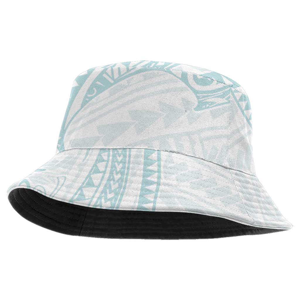 White Sunday Lotu Tamaiti Bucket Hat Polynesian Wave Pastel Cyan - Polynesian Pride