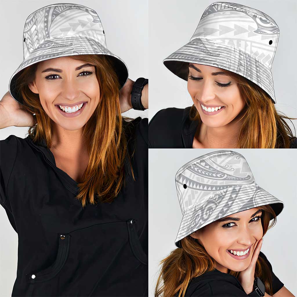 White Sunday Lotu Tamaiti Bucket Hat Polynesian Wave Pastel Gray - Polynesian Pride