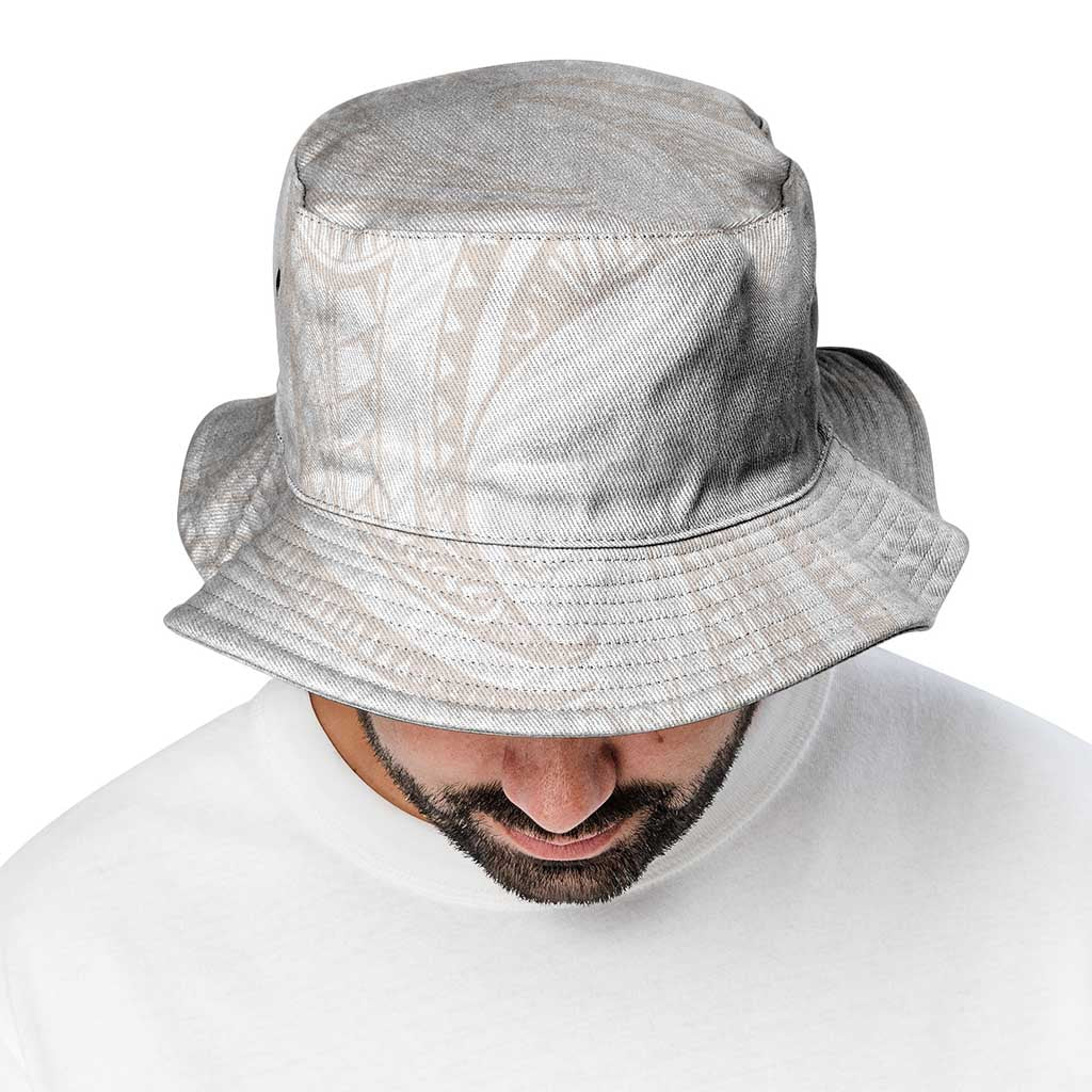 White Sunday Lotu Tamaiti Bucket Hat Polynesian Wave Pastel Nude - Polynesian Pride
