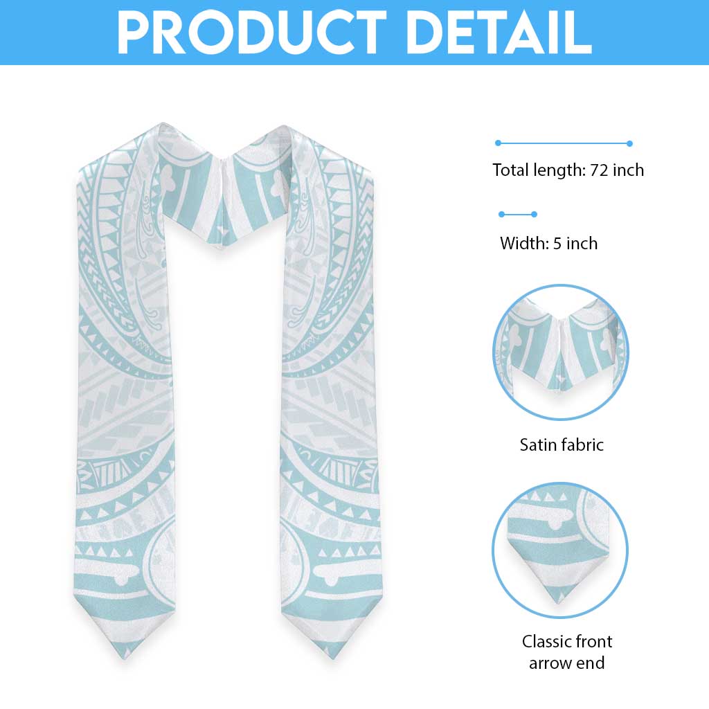 White Sunday Lotu Tamaiti Graduation Stole Polynesian Wave Pastel Cyan LT9 - Polynesian Pride