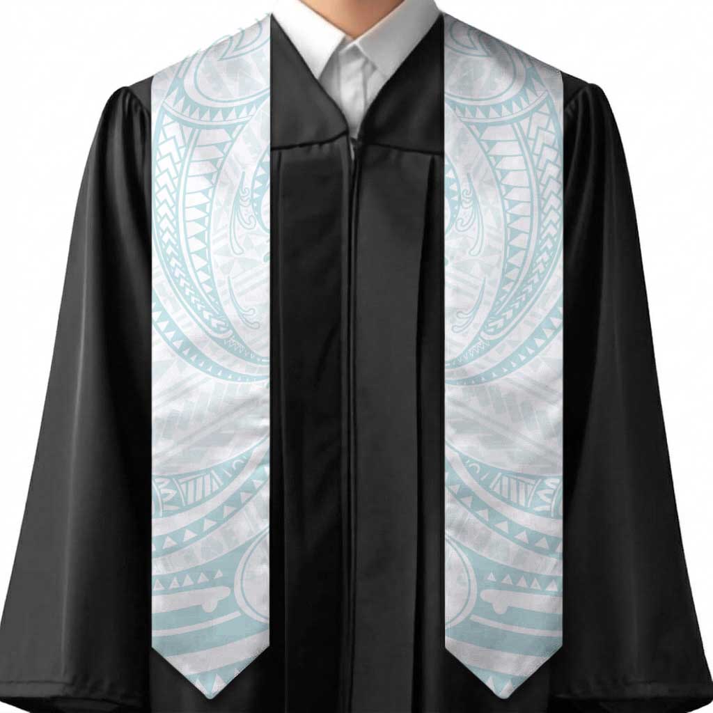 White Sunday Lotu Tamaiti Graduation Stole Polynesian Wave Pastel Cyan LT9 - Polynesian Pride