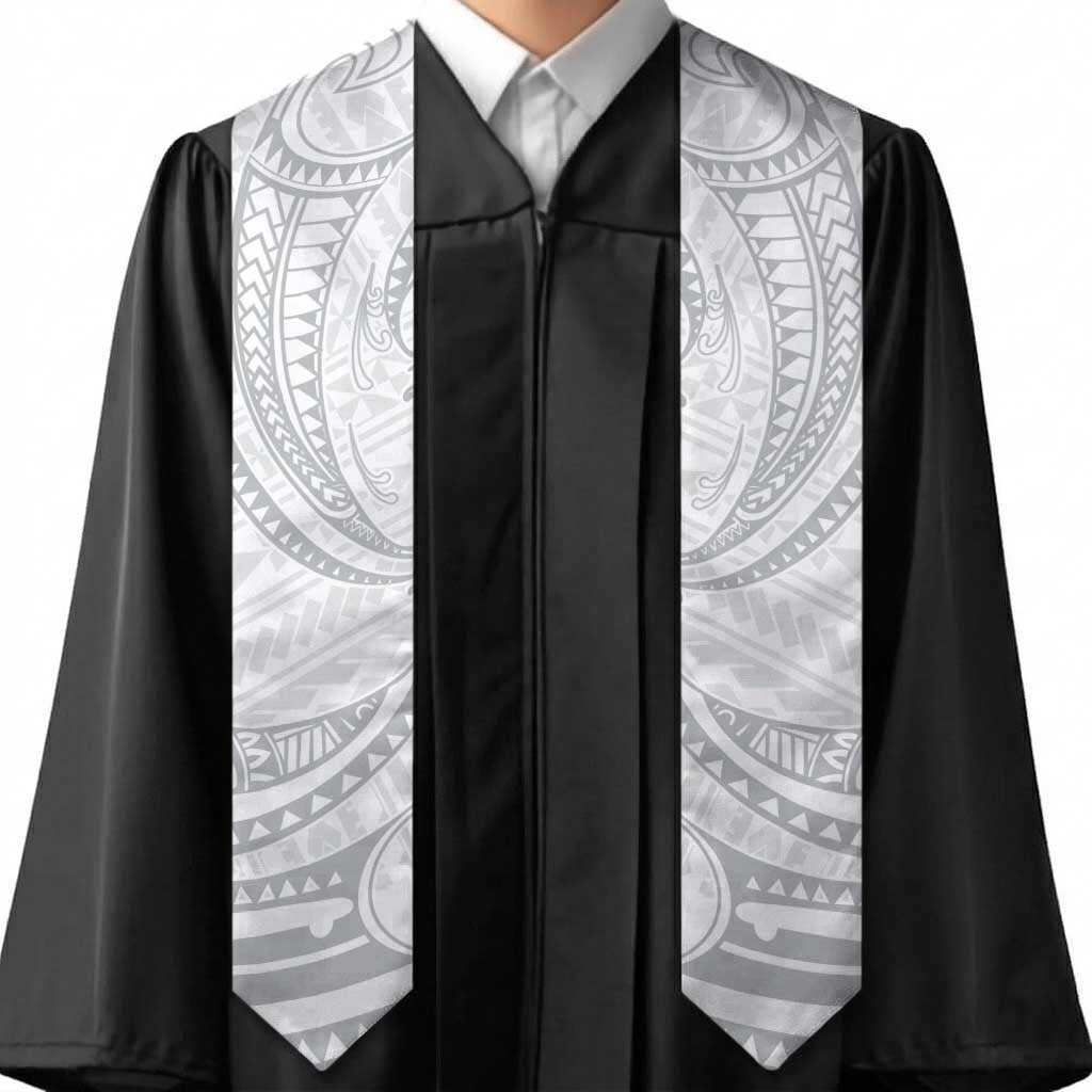 White Sunday Lotu Tamaiti Graduation Stole Polynesian Wave Pastel Gray LT9 - Polynesian Pride