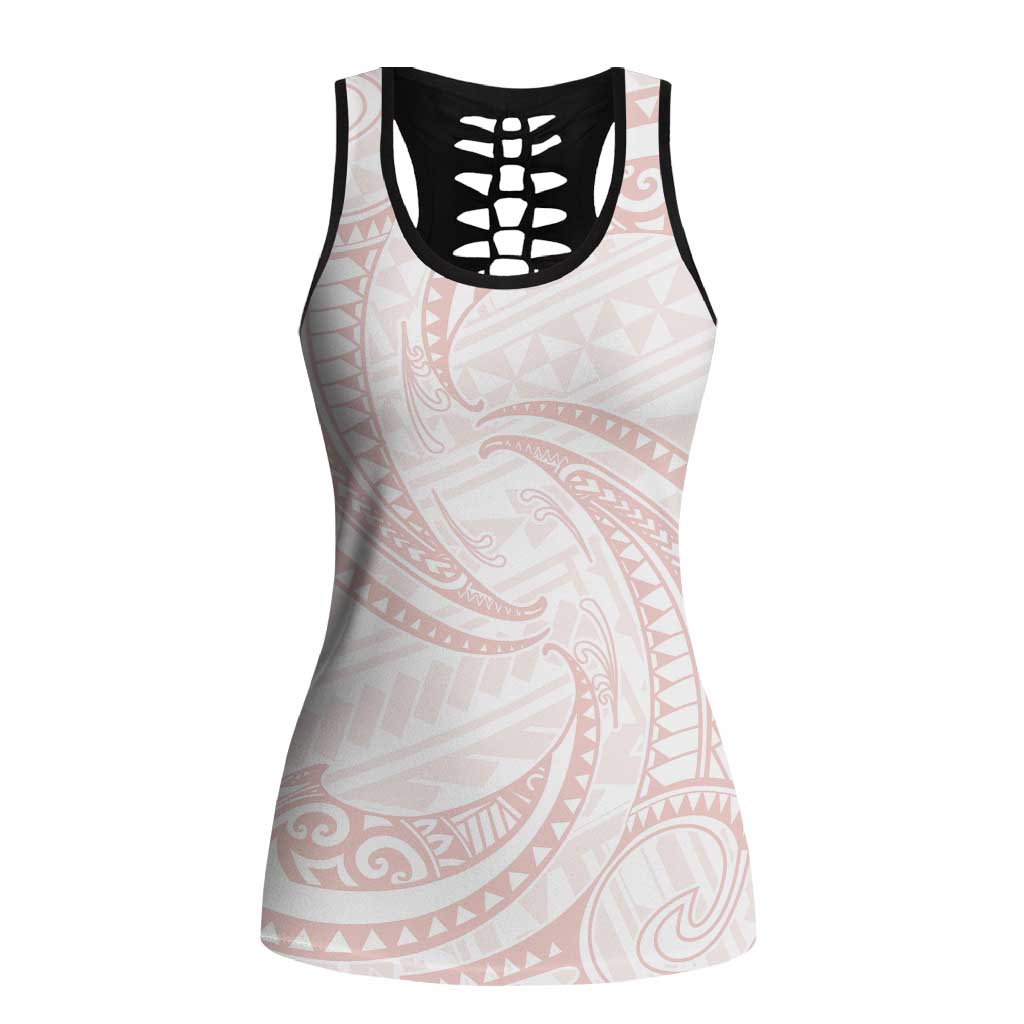 White Sunday Lotu Tamaiti Hollow Tank Top Polynesian Wave Pastel Blush LT9 Female Blush - Polynesian Pride
