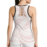 White Sunday Lotu Tamaiti Hollow Tank Top Polynesian Wave Pastel Blush LT9 - Polynesian Pride