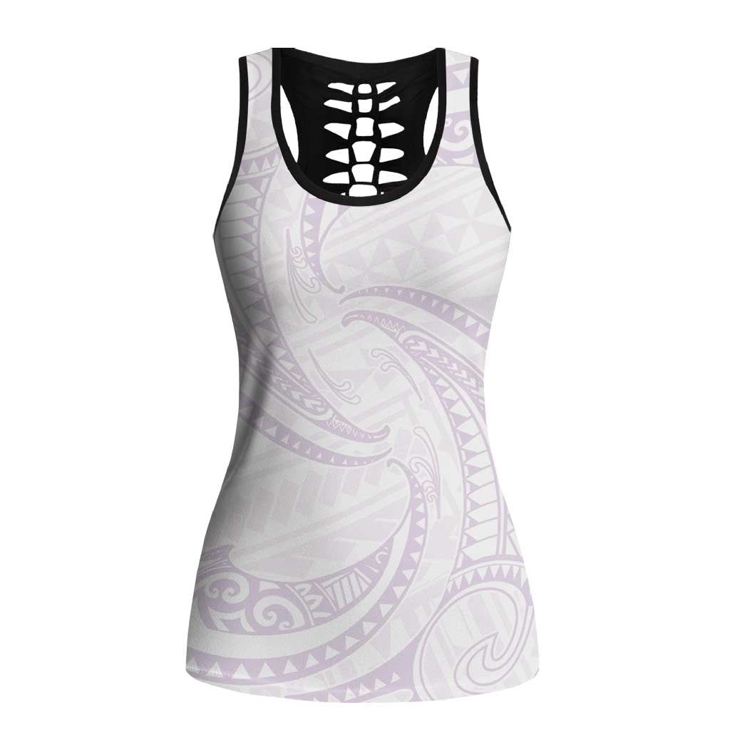 White Sunday Lotu Tamaiti Hollow Tank Top Polynesian Wave Pastel Mauve LT9 Female Mauve - Polynesian Pride