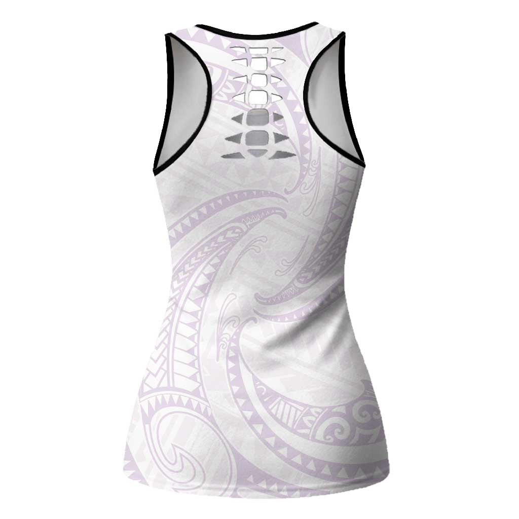 White Sunday Lotu Tamaiti Hollow Tank Top Polynesian Wave Pastel Mauve LT9 - Polynesian Pride