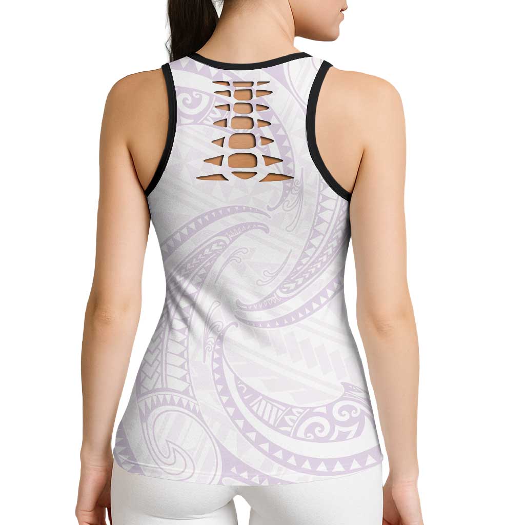 White Sunday Lotu Tamaiti Hollow Tank Top Polynesian Wave Pastel Mauve LT9 - Polynesian Pride