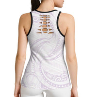 White Sunday Lotu Tamaiti Hollow Tank Top Polynesian Wave Pastel Mauve LT9 - Polynesian Pride