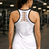 White Sunday Lotu Tamaiti Hollow Tank Top Polynesian Wave Pastel Mauve LT9 - Polynesian Pride