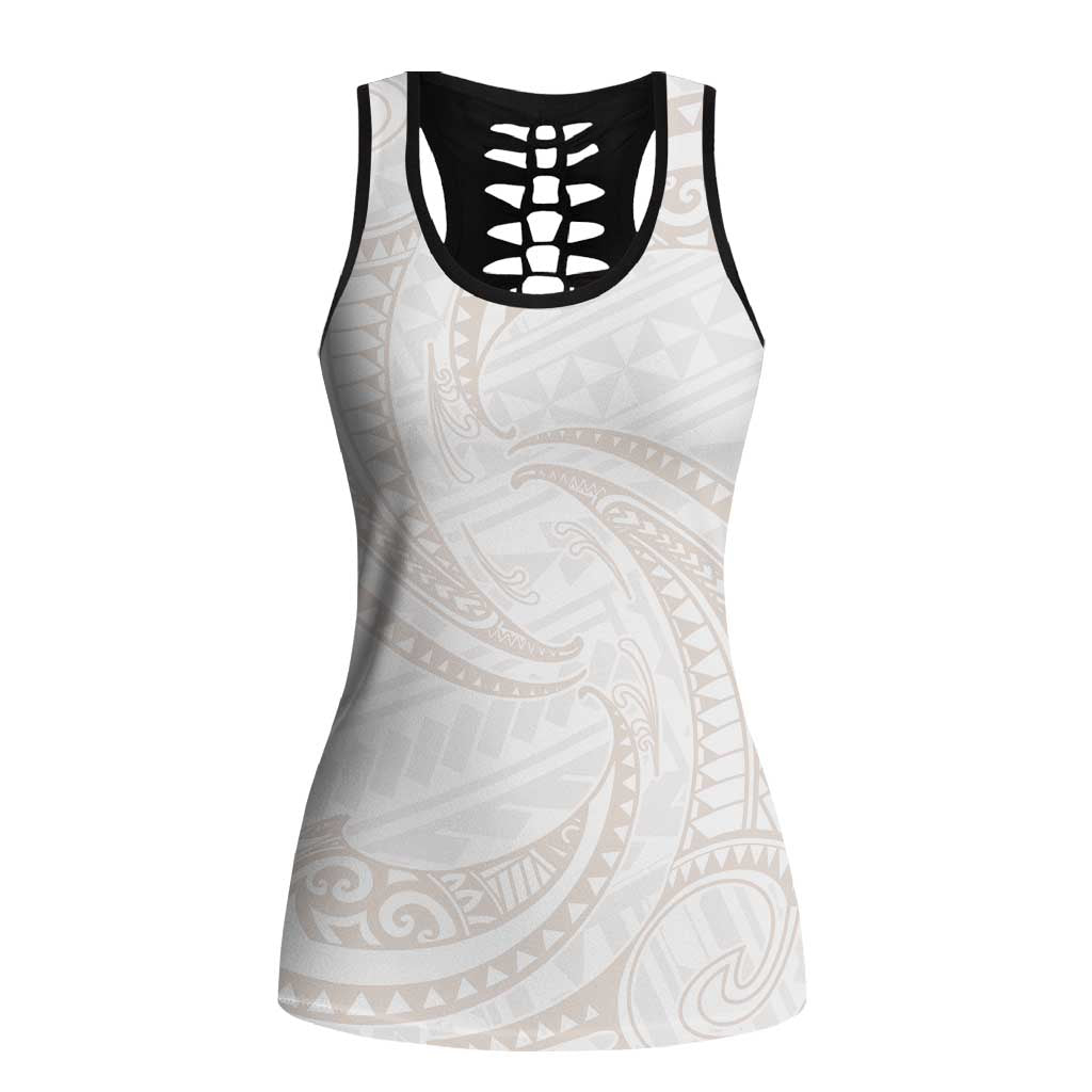 White Sunday Lotu Tamaiti Hollow Tank Top Polynesian Wave Pastel Nude LT9 Female Nude - Polynesian Pride