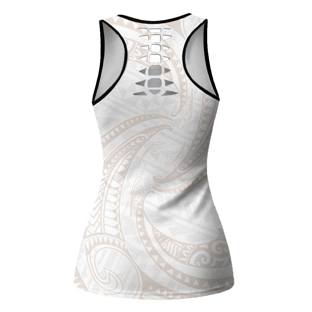 White Sunday Lotu Tamaiti Hollow Tank Top Polynesian Wave Pastel Nude LT9 - Polynesian Pride