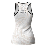White Sunday Lotu Tamaiti Hollow Tank Top Polynesian Wave Pastel Nude LT9 - Polynesian Pride