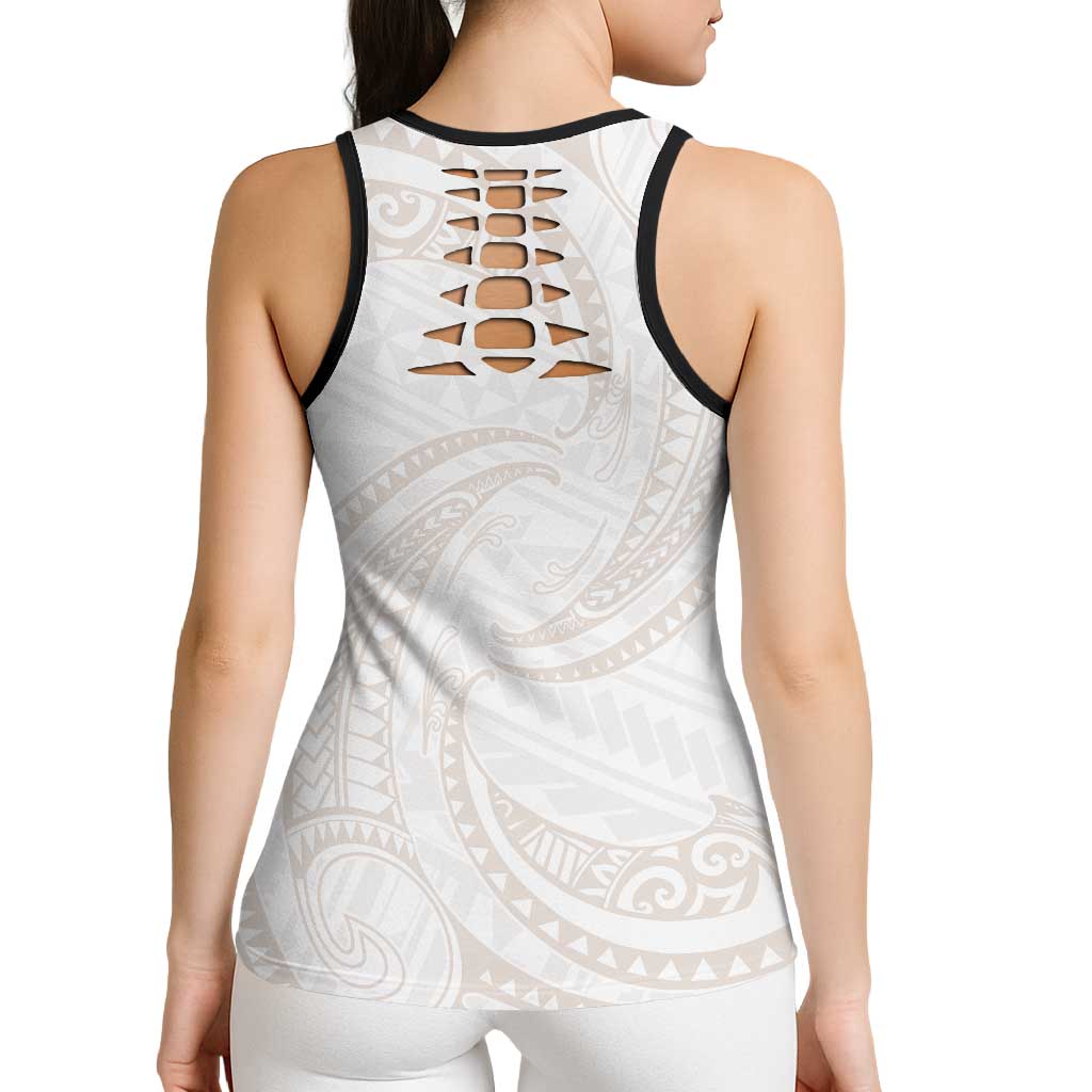 White Sunday Lotu Tamaiti Hollow Tank Top Polynesian Wave Pastel Nude LT9 - Polynesian Pride