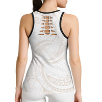 White Sunday Lotu Tamaiti Hollow Tank Top Polynesian Wave Pastel Nude LT9 - Polynesian Pride