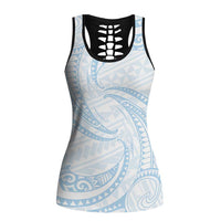 White Sunday Lotu Tamaiti Hollow Tank Top Polynesian Wave Pastel Sky Blue LT9 Female Blue - Polynesian Pride