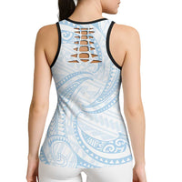White Sunday Lotu Tamaiti Hollow Tank Top Polynesian Wave Pastel Sky Blue LT9 - Polynesian Pride
