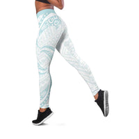 White Sunday Lotu Tamaiti Leggings Polynesian Wave Pastel Cyan - Polynesian Pride