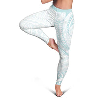 White Sunday Lotu Tamaiti Leggings Polynesian Wave Pastel Cyan - Polynesian Pride