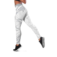 White Sunday Lotu Tamaiti Leggings Polynesian Wave Pastel Gray - Polynesian Pride