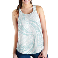 White Sunday Lotu Tamaiti Women Racerback Tank Polynesian Wave Pastel Cyan - Polynesian Pride