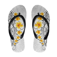White Tropical Plumeria Galaxy Polynesian Art Flip Flops - Polynesian Pride