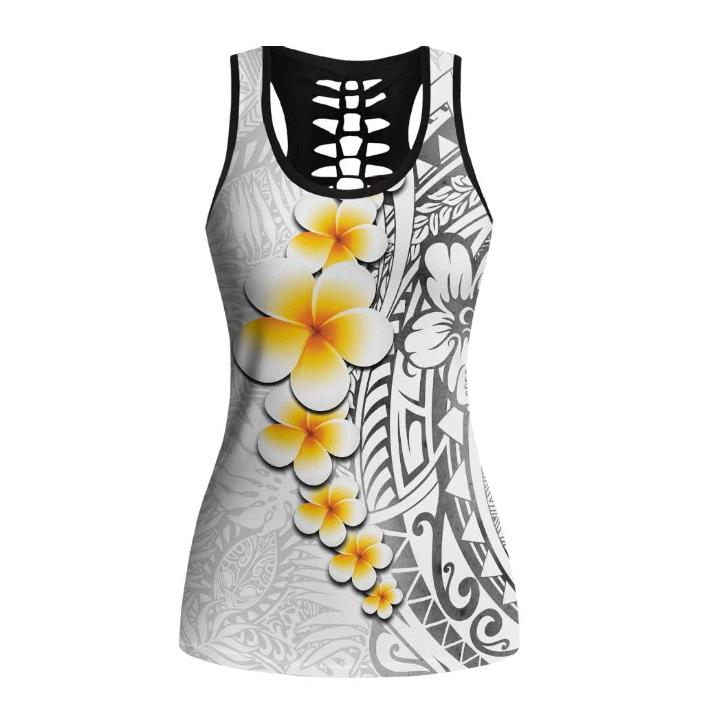 White Tropical Plumeria With Galaxy Polynesian Art Hollow Tank Top LT14 Female White - Polynesian Pride