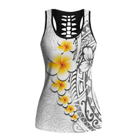 White Tropical Plumeria With Galaxy Polynesian Art Hollow Tank Top LT14 Female White - Polynesian Pride