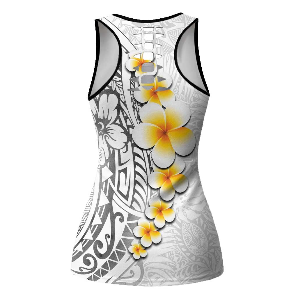 White Tropical Plumeria With Galaxy Polynesian Art Hollow Tank Top LT14 - Polynesian Pride