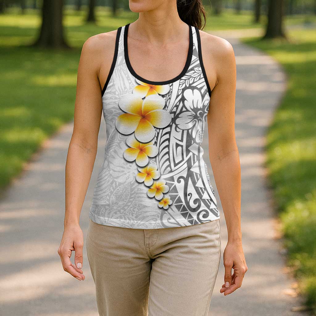 White Tropical Plumeria With Galaxy Polynesian Art Hollow Tank Top LT14 - Polynesian Pride