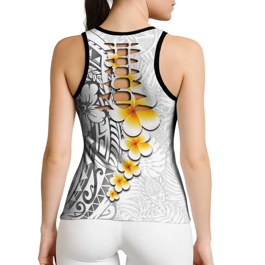 White Tropical Plumeria With Galaxy Polynesian Art Hollow Tank Top LT14 - Polynesian Pride
