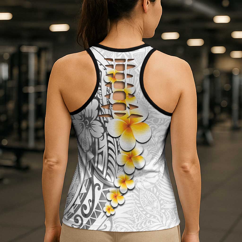 White Tropical Plumeria With Galaxy Polynesian Art Hollow Tank Top LT14 - Polynesian Pride
